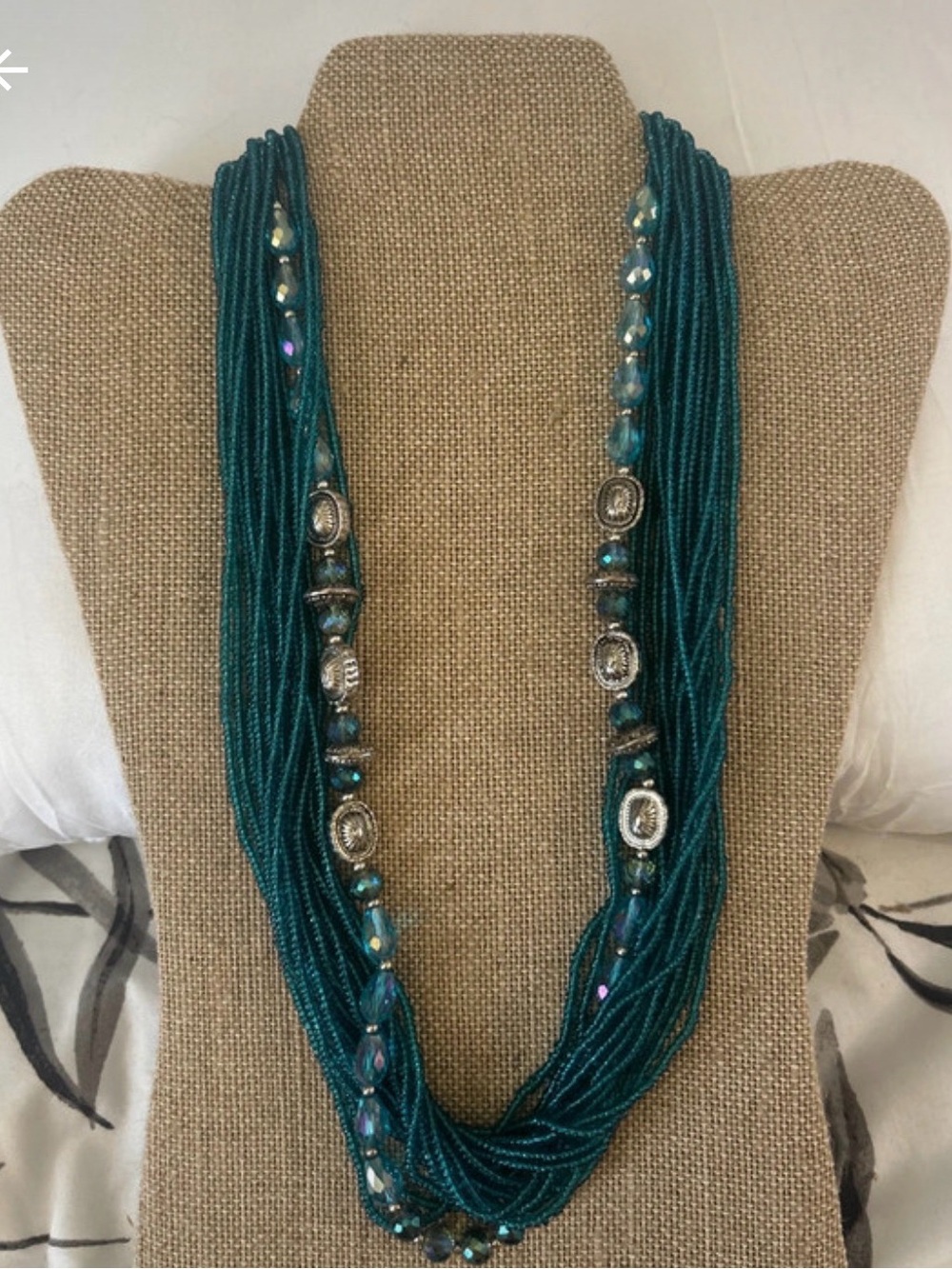 Vintage Teal Multi-Strand Beaded Statement Necklace